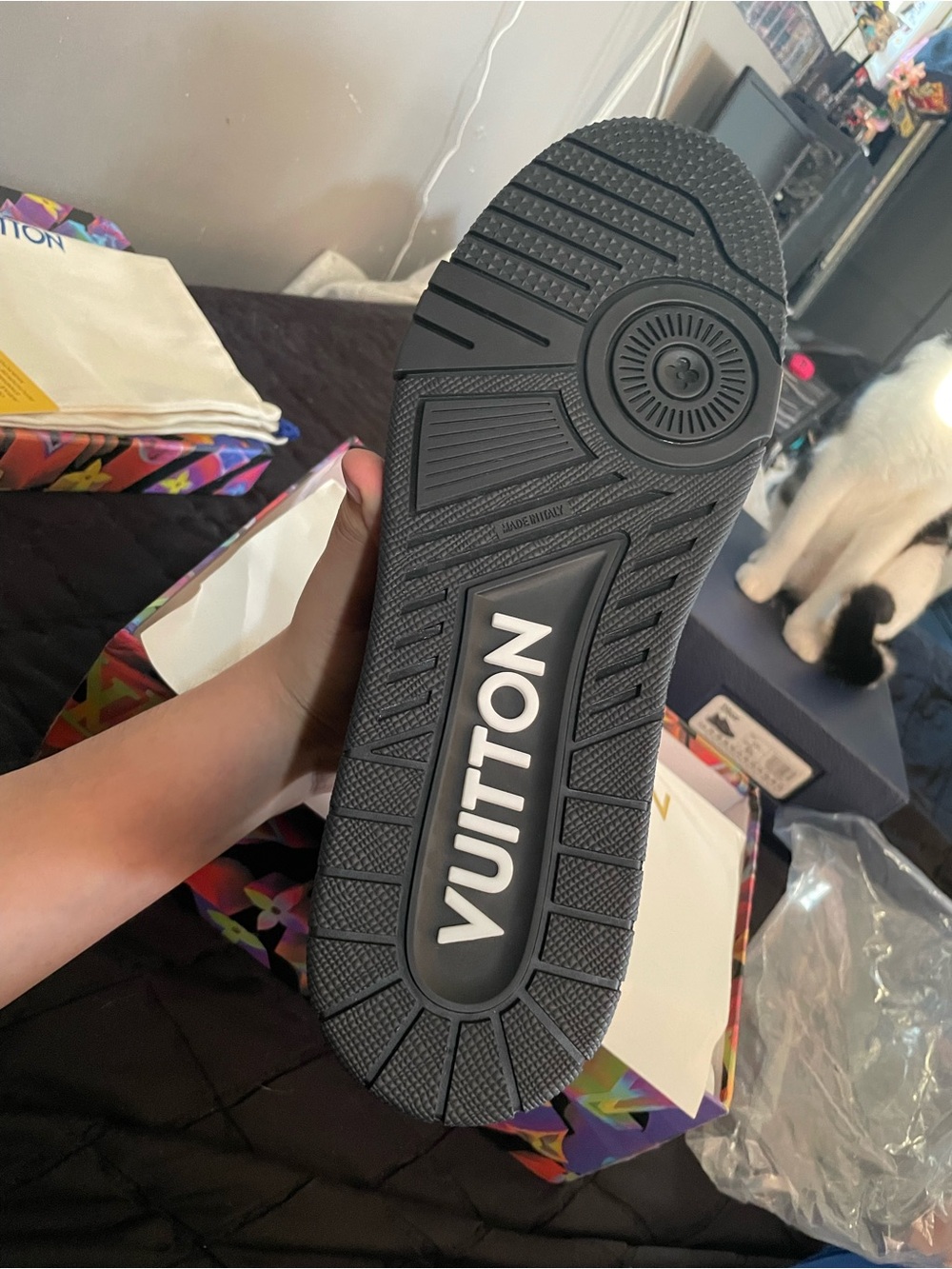 Louis Vuitton Black Low-Top Monogram Leather Sneakers with White Laces - Picture 5 of 6